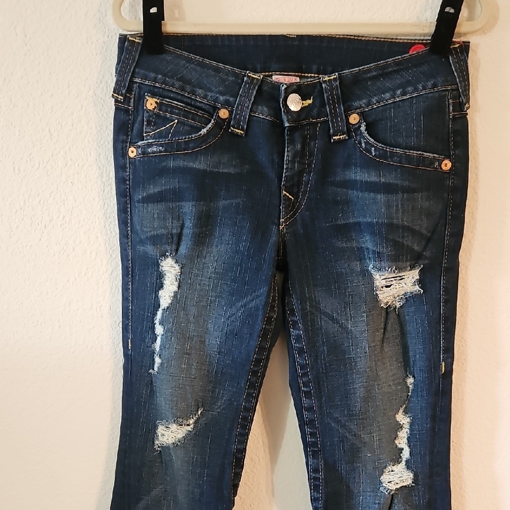 True Religion Distressed Dark Blue Iconic Joey Jeans - Picture 2 of 6